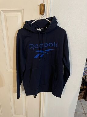 Reebok Men's Navy Crewneck Hoodie with Blue Logo